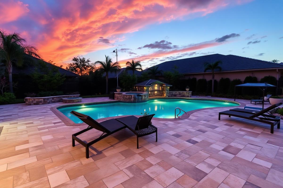 Marble Paver Deck at Dusk